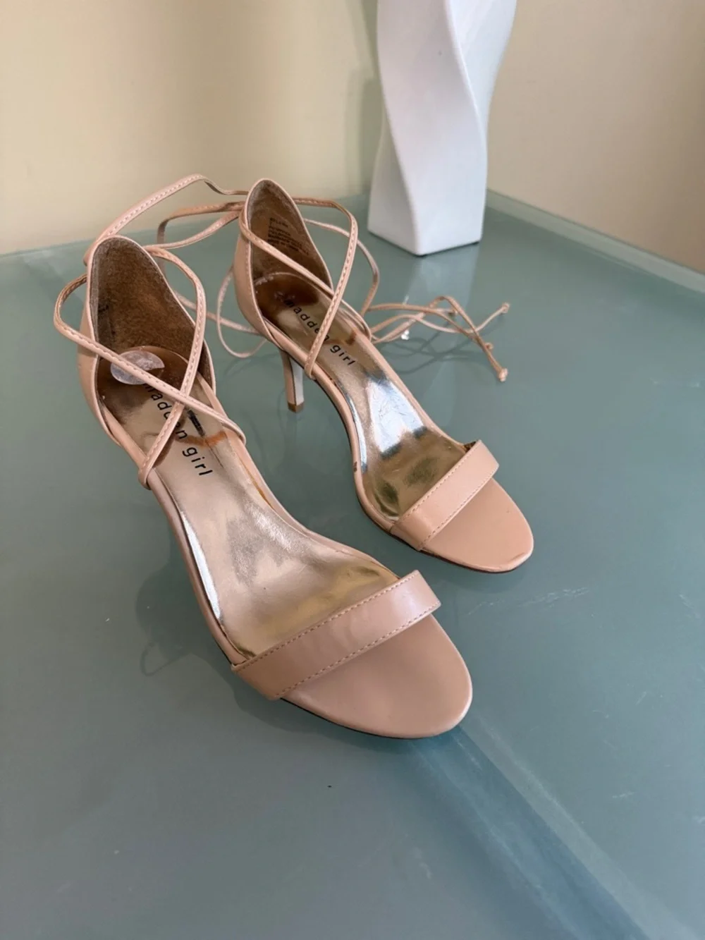 Madden Girl Blush Tan Lace-Up Heeled Sandals Size 7